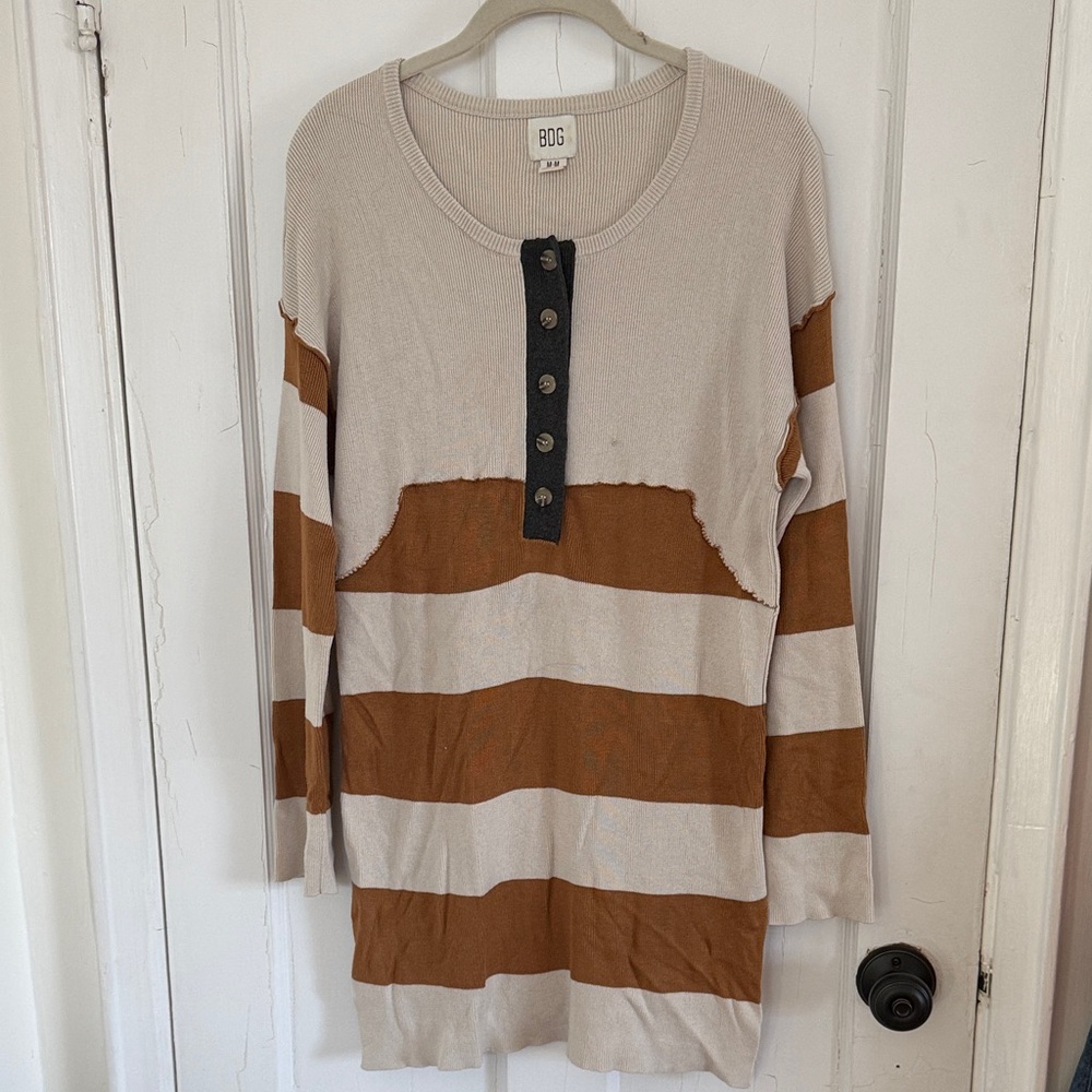 BDG Brown and Cream Striped Henley